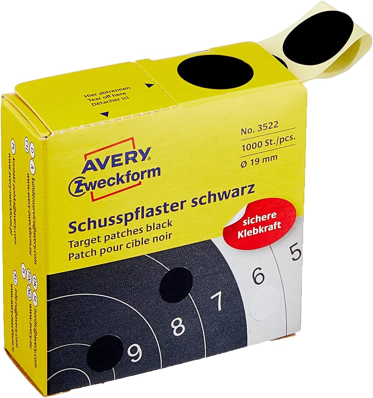 Avery zweckform 3522 schusspflaster ø 19 mm, 1000 étiquettes noires