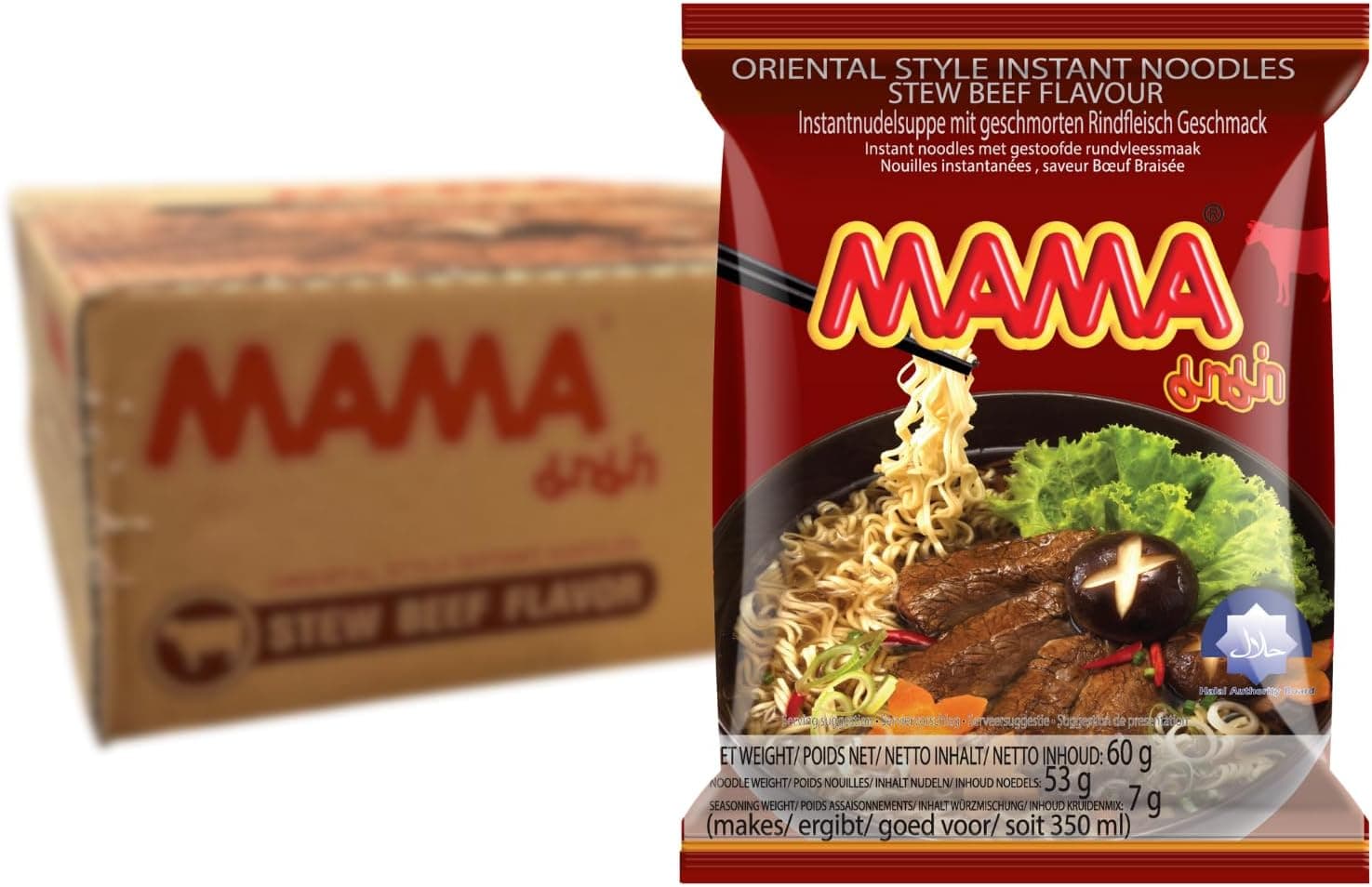 MAMA nouilles instantanées, bœuf, pack de 30 (30 x 60 g) | Nouilles savoureuses d'origine hongroise, qualité supérieure, parfaites pour repas rapides et savoureux