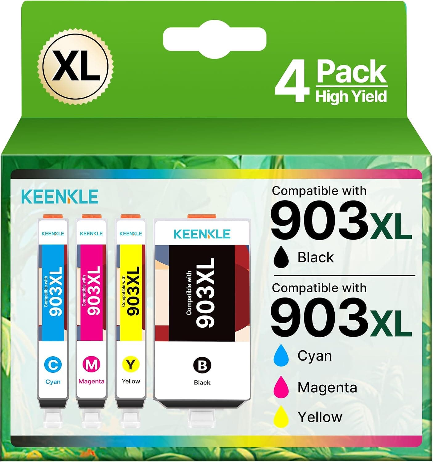 Lot de 4 cartouches d'encre 903 903XL à haut rendement compatibles avec HP 903 XL pour imprimante HP OfficeJet 6950 6960 6951 OfficeJet Pro 6960 6974 OfficeJet Pro 6970 All-in-One (noir, cyan, magenta
