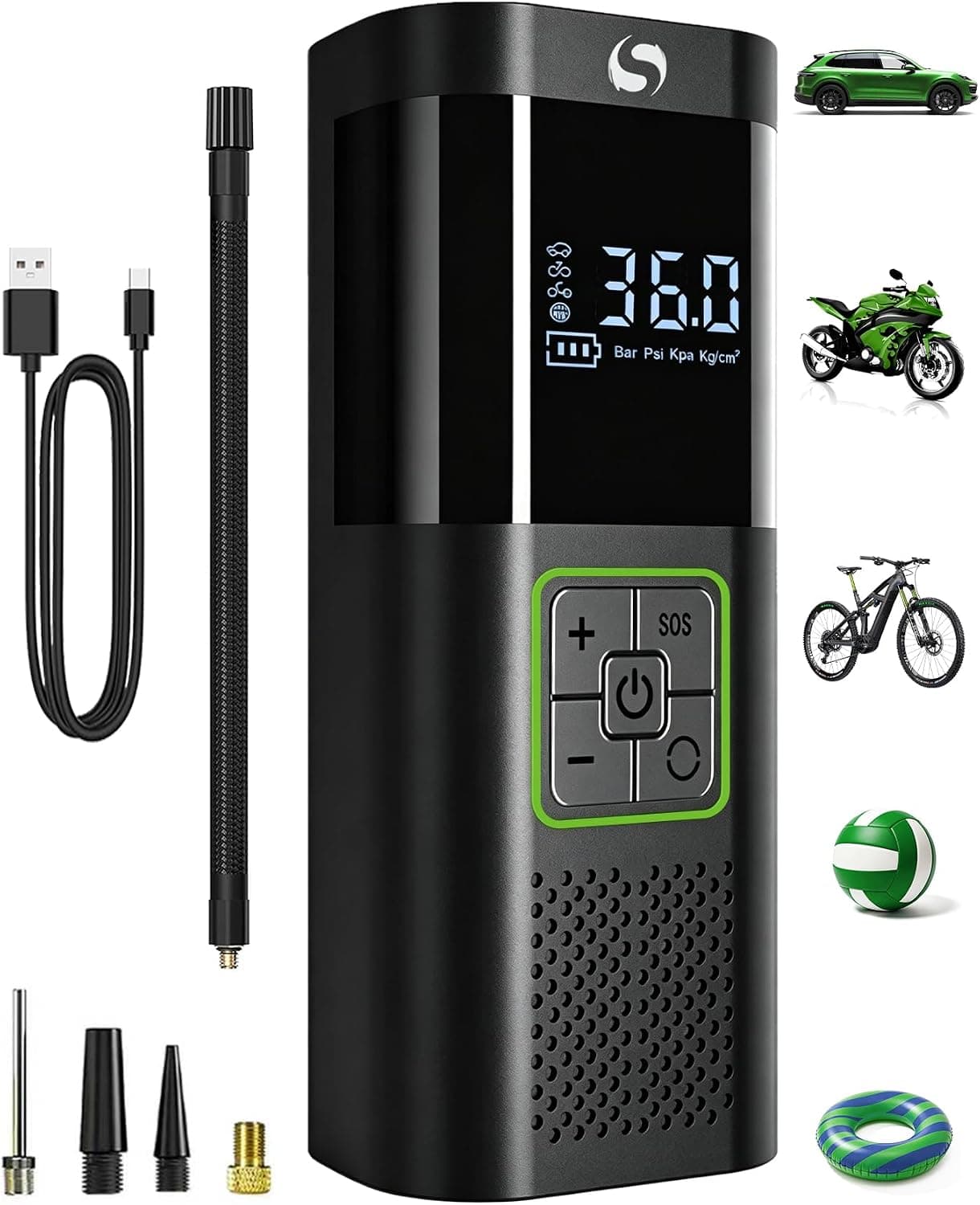 Compresseur à Air Portatif, Gonfleur Pneus Voiture sans Fil avec Jauge, Inflation Rapide, Arrêt Automatique, pour Voiture, Vélos et Motos, Pompe à vélo électrique 150 psi