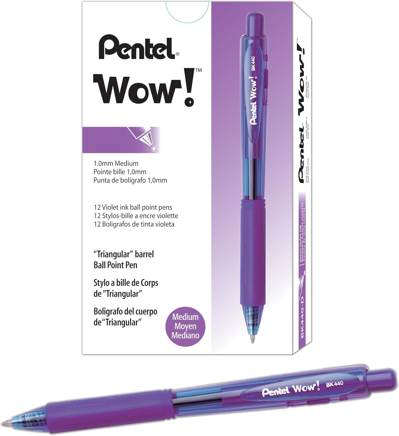 Pentel Lot de 12 Stylo-Bille Rétractable Corps Triangulaire Violet