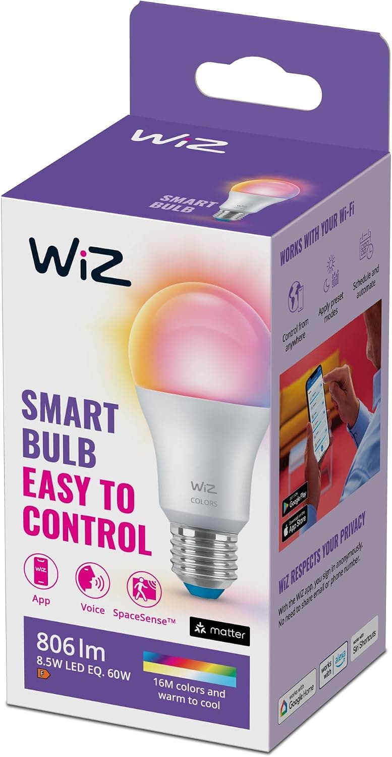 WiZ, ampoule connectée E27 Wi-Fi + télécommande, équivalent 60W, fonctionne avec Alexa, Google Assistant