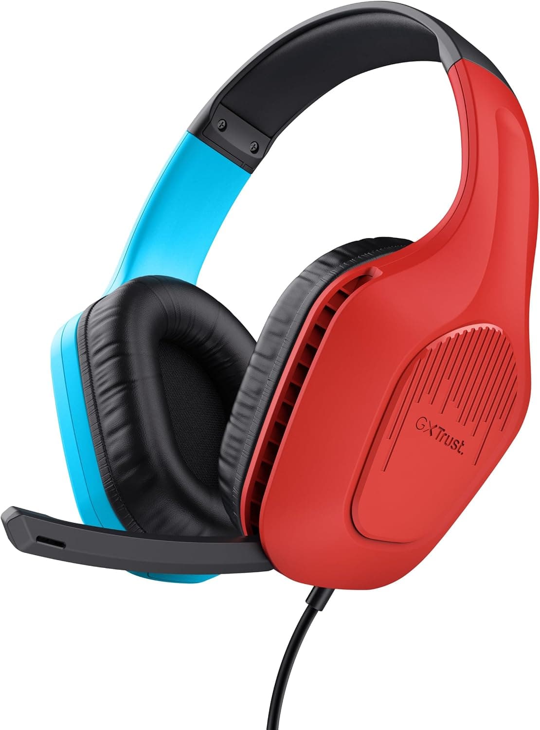 GXTrust Zirox Casque Gaming Léger pour Nintendo Switch, Bleu/Rouge | Transducteurs 50 mm, Audio Jack 3.5 mm, Câble de 1,2 m, Casque Gamer Filaire Over-Ear avec Micro