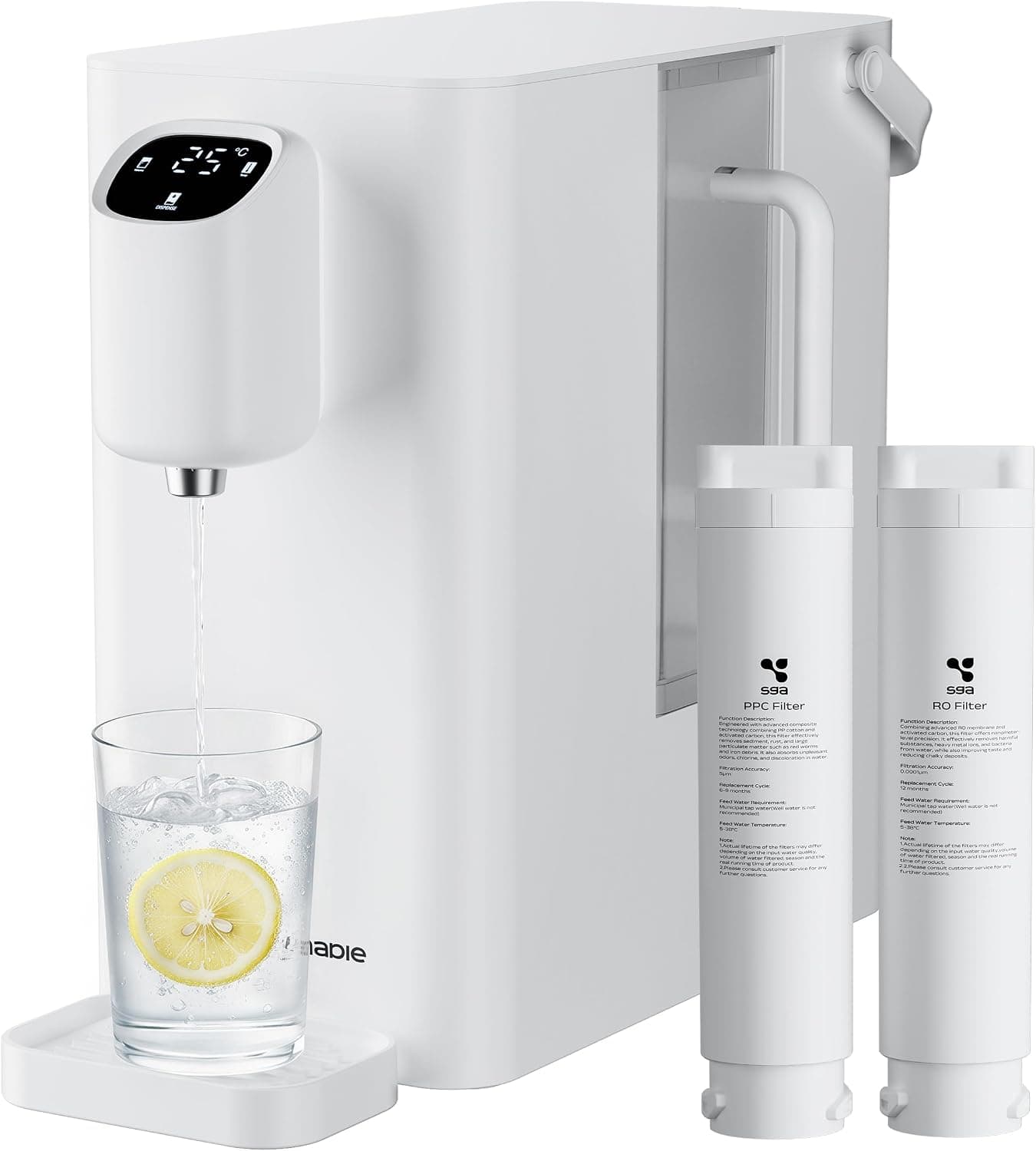 CIARRA X SusGreenable Osmoseur à osmose inverse, Purificateur d’eau de table avec eau chaude instantanée, 5 températures, Filtration RO 4 étapes, réservoir 2,4 L, Affichage TDS, Sans installation