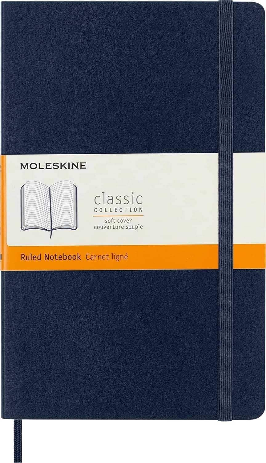 Moleskine Classic Carnet de Notes Lignées, Couverture Souple et Fermeture Elastique, Grand format 13 x 21 cm, 192 pages, Couleur Bleu Saphir