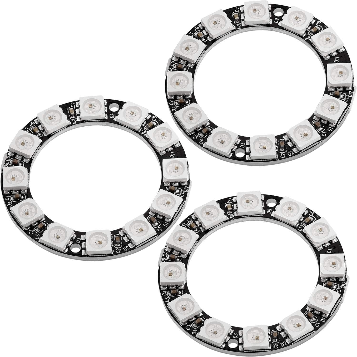 AZDelivery 3 x LED Ring 5V RGB compatible avec WS2812B 12-Bit 38mm compatible avec Arduino incluant un E-Book!