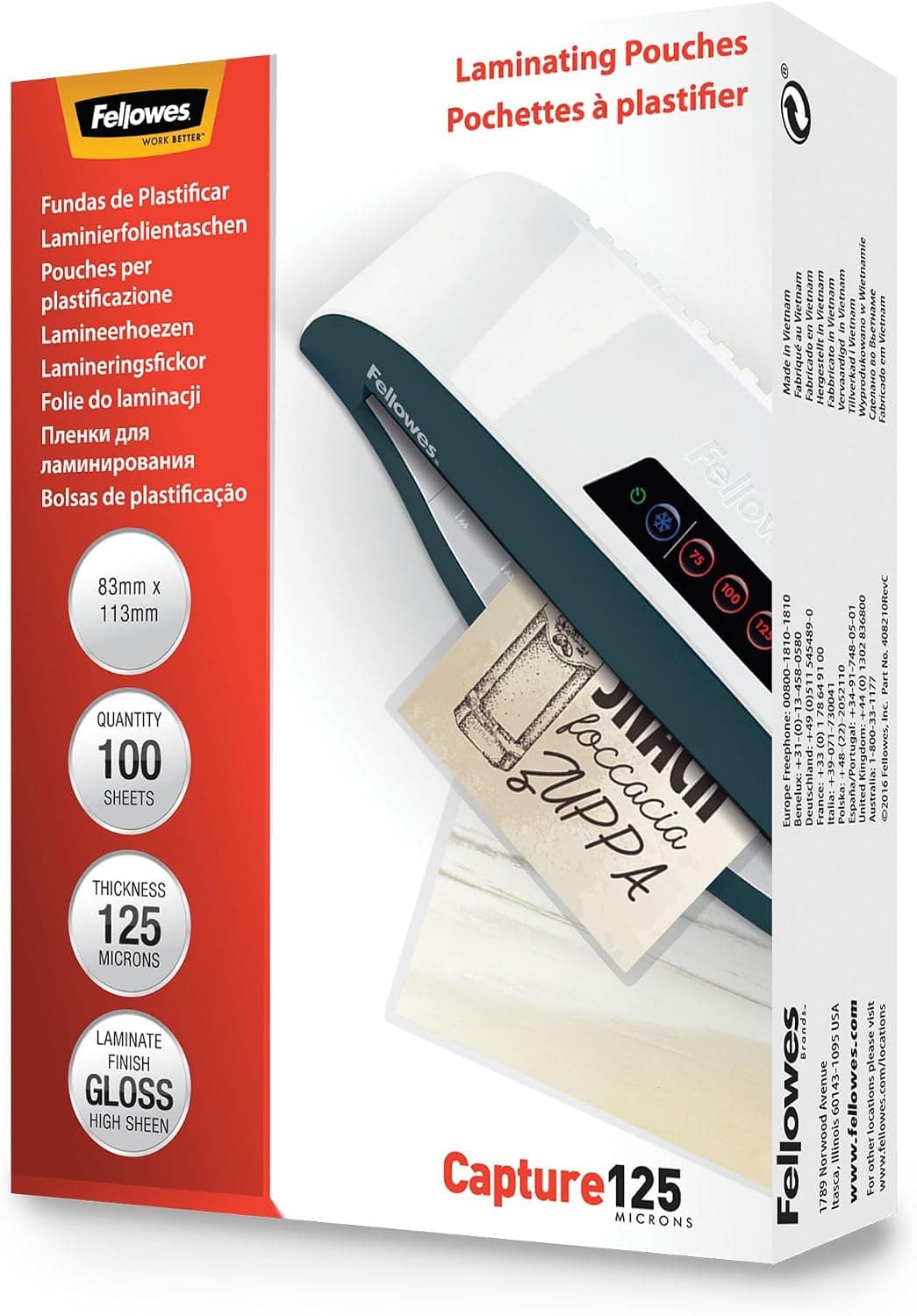 Fellowes Pochettes de plastification 125 microns 83 x 113 mm Transparent