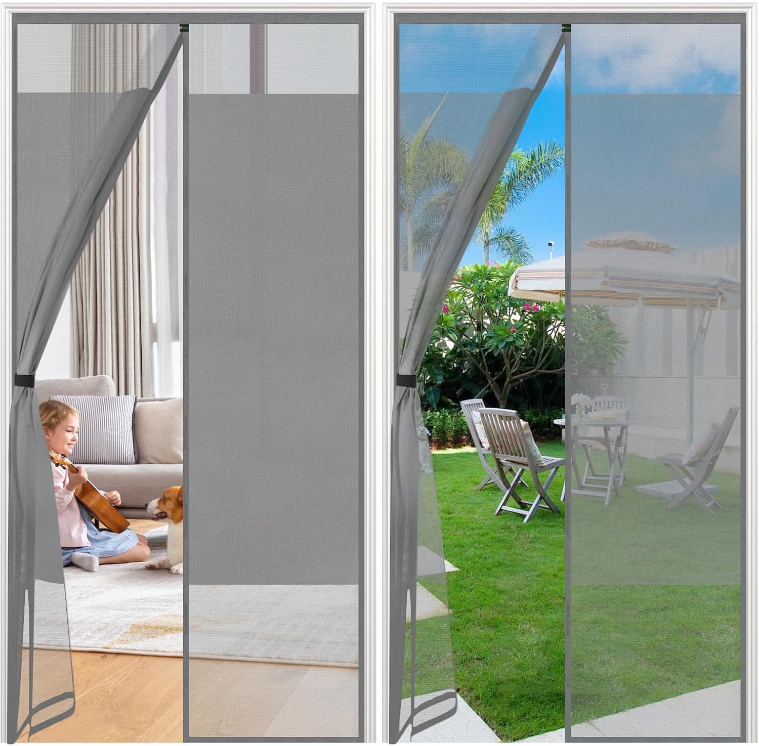 Sekey Moustiquaire Magnétique Porte de Balcon | Protection Anti-Insectes & Intimité Optimale | Installation par Bandauto-Adhésif | Sans Perçage | Pour Portes Bois/Métal/Aluminium, 100x220 cm, Gris