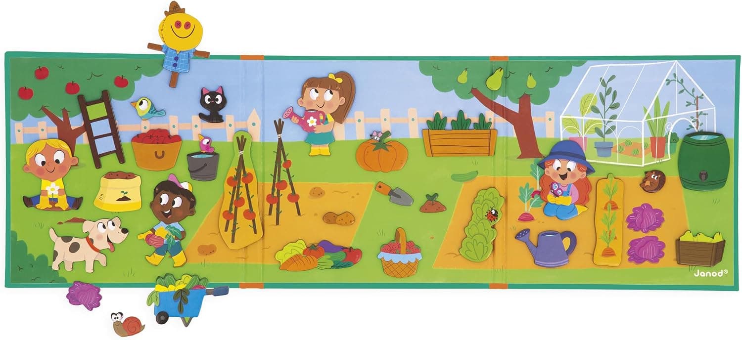 Janod - Magnéti'Stories Le Potager - Jeu Éducatif Magnétique 30 Aimants - Jouet Enfant en Carton FSC - Développe Imagination et Motricité Fine - Dès 3 Ans - J05449
