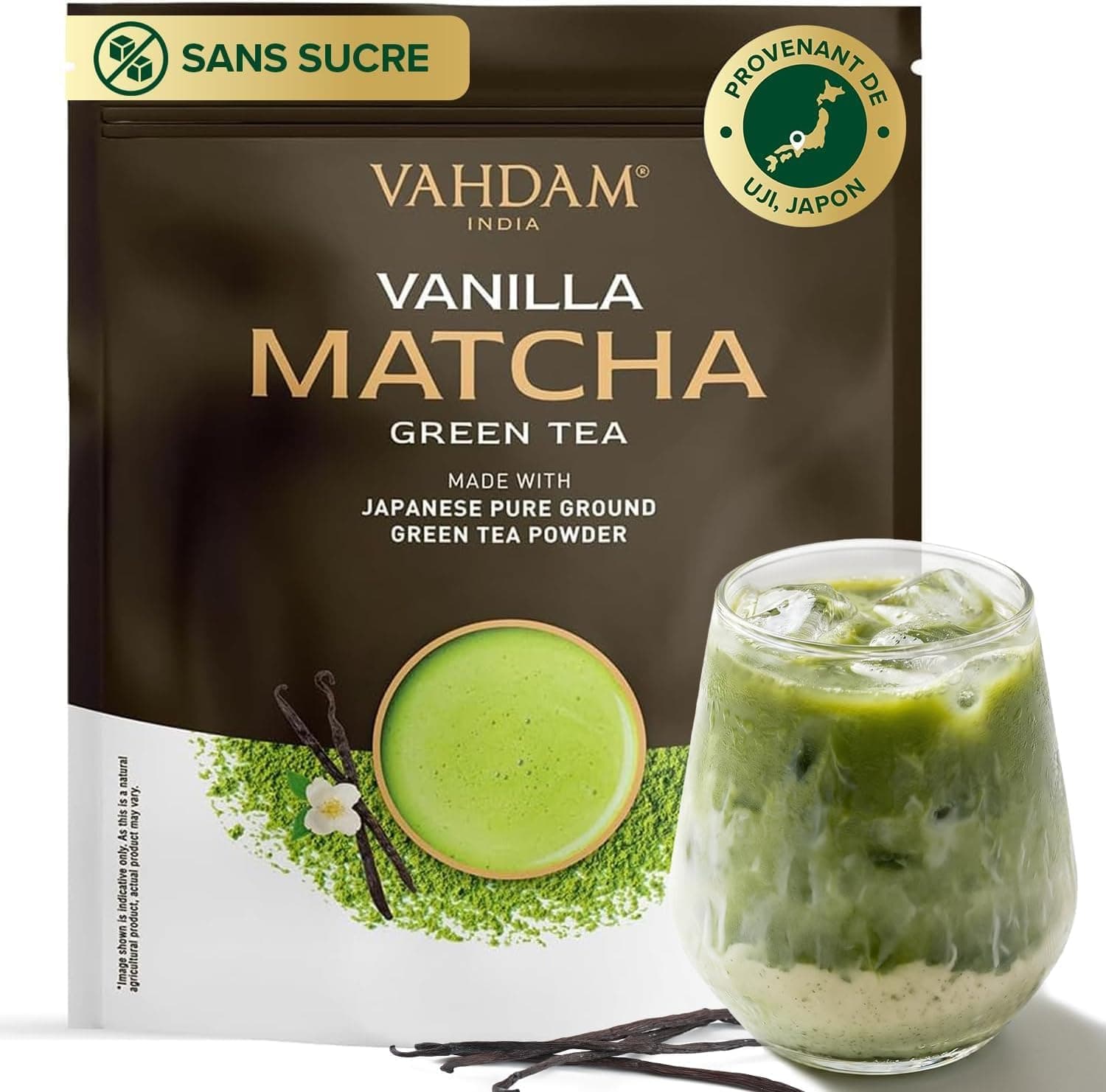 VAHDAM Poudre de Matcha à la Vanille 100g-50 Tasses | Matcha Uji & Vanille de Madagascar | 100% Naturel | Thé Vert Japonais Premium | Pour Latte & Thé