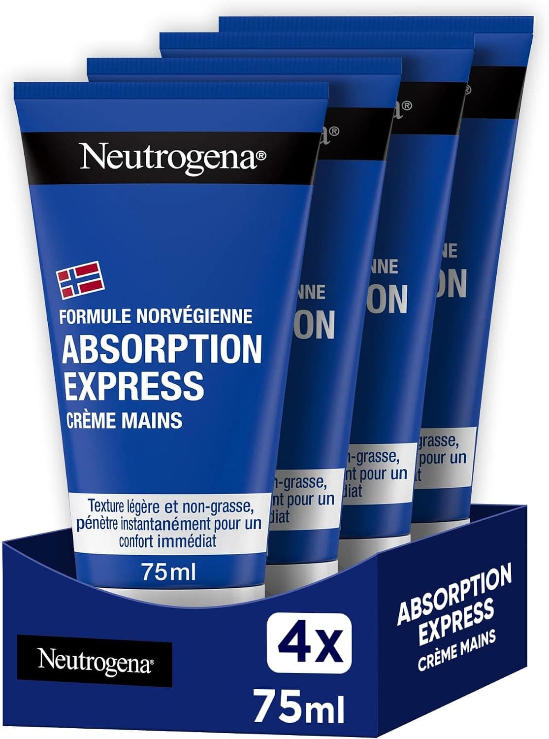 Neutrogena – Crème Mains Absorption Express Formule Norvégienne (lot de 4 tubes de 75 ml) – Crème hydratante non grasse à absorption rapide – Crème pour les mains avec pénétration instantanée