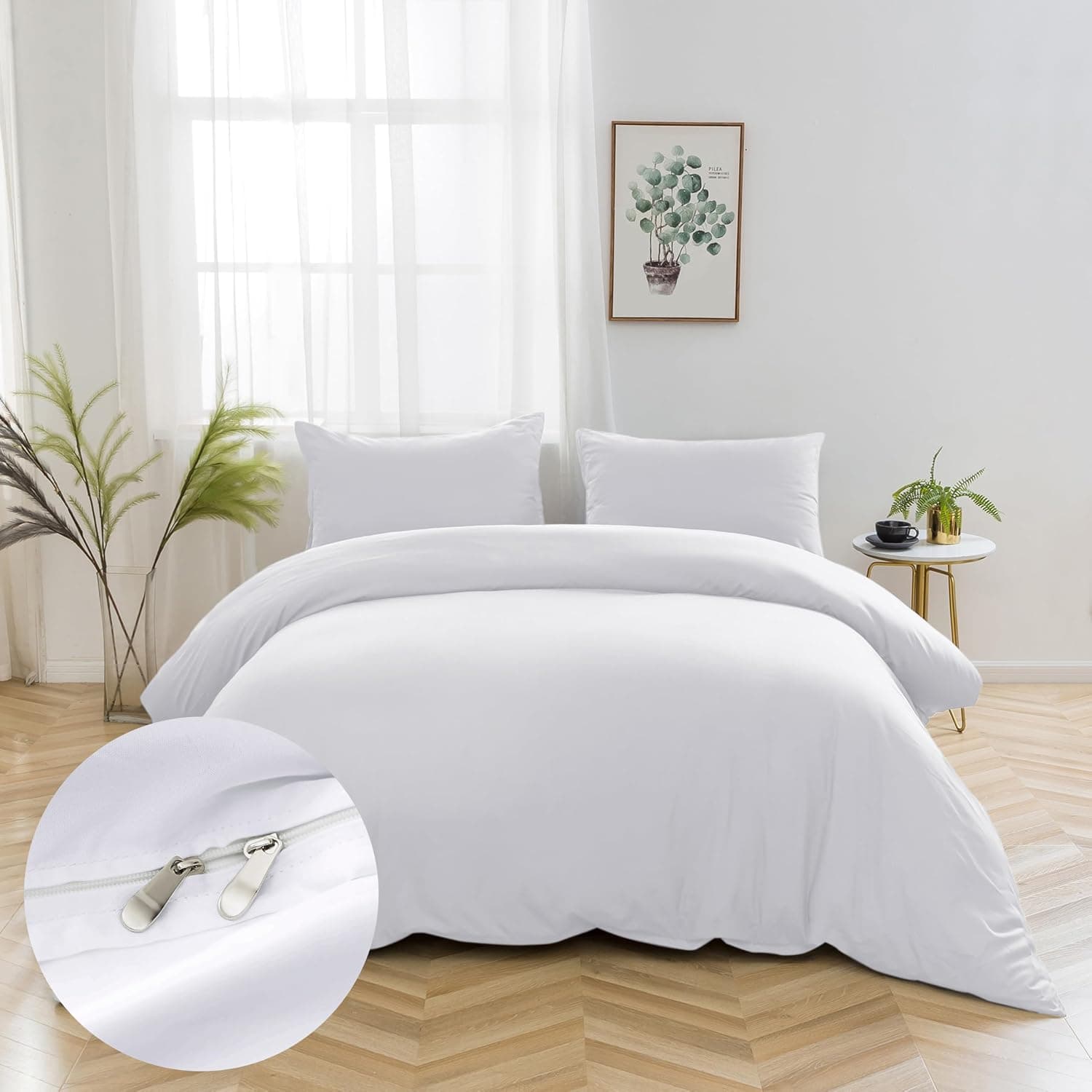 AYSW 16 Couleurs Sets de Housses de Couettes 240x260 cm Double Fermeture Éclair 3 Pièces Microfibre Brossée 100 Fils/cm² + 2 Taies d'oreiller 65x65 cm Blanc Parure de Lit Adulte 2 Personnes