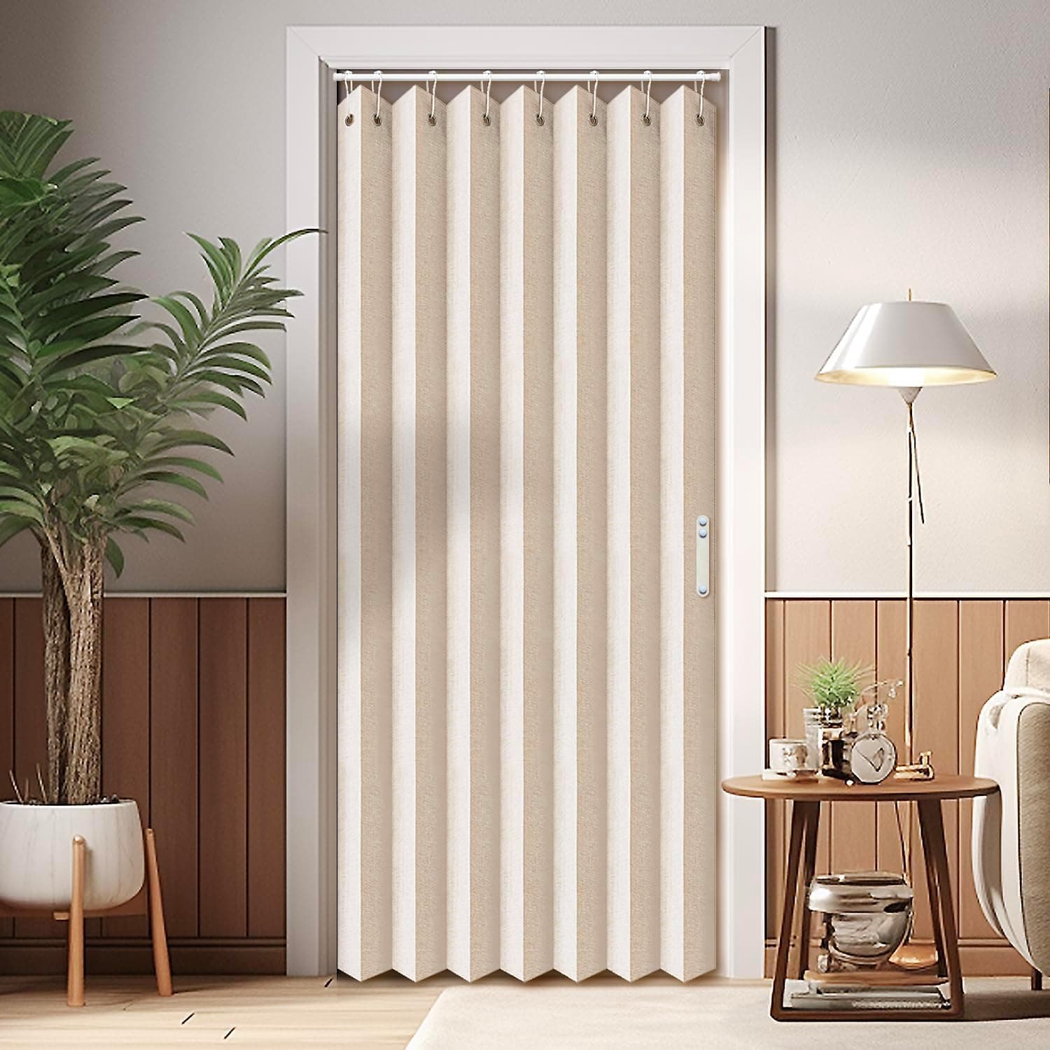 Vatge Rideaux de Placard, Rideaux de Porte de Style accordéon pour Portes, Rideaux plissés pour Placard et séparateur de pièce, 1 Rideau, 99 x 198 cm, Beige
