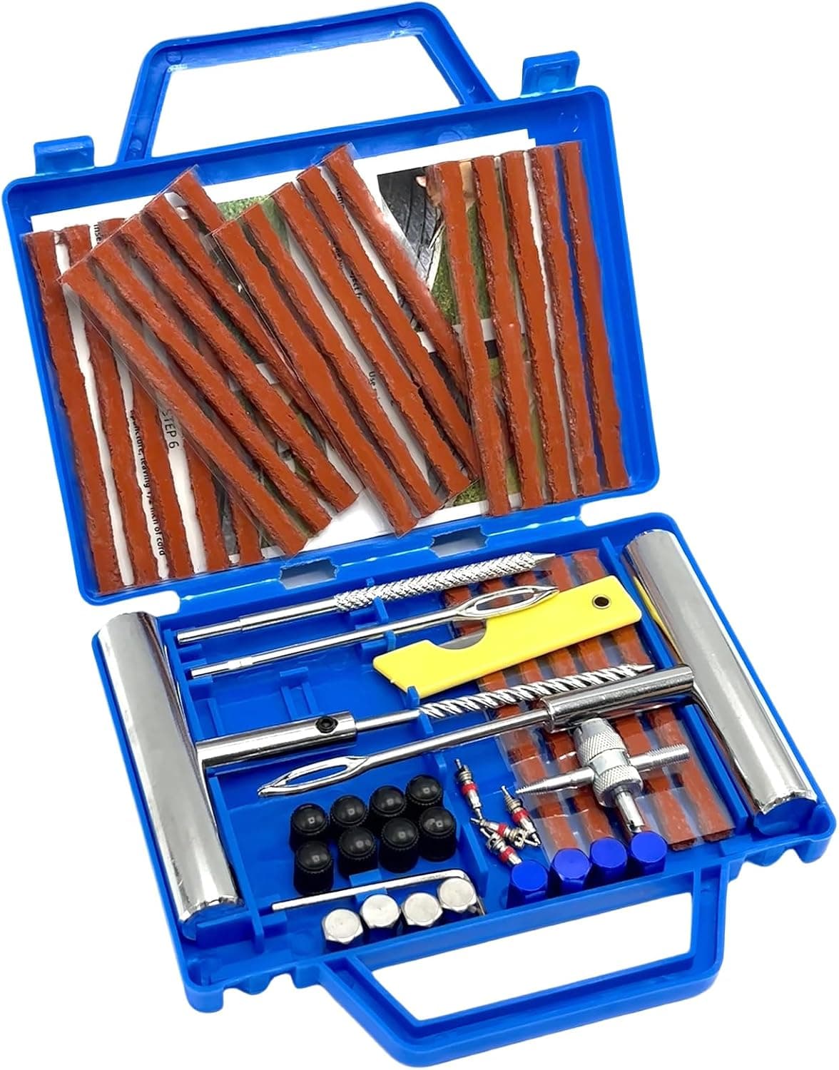 Kit de réparation de pneus, Kit de réparation de pneus 53 pièces, Kit de réparation de pneus portable pour voiture, camion, moto, camping-car, tracteur, SUV