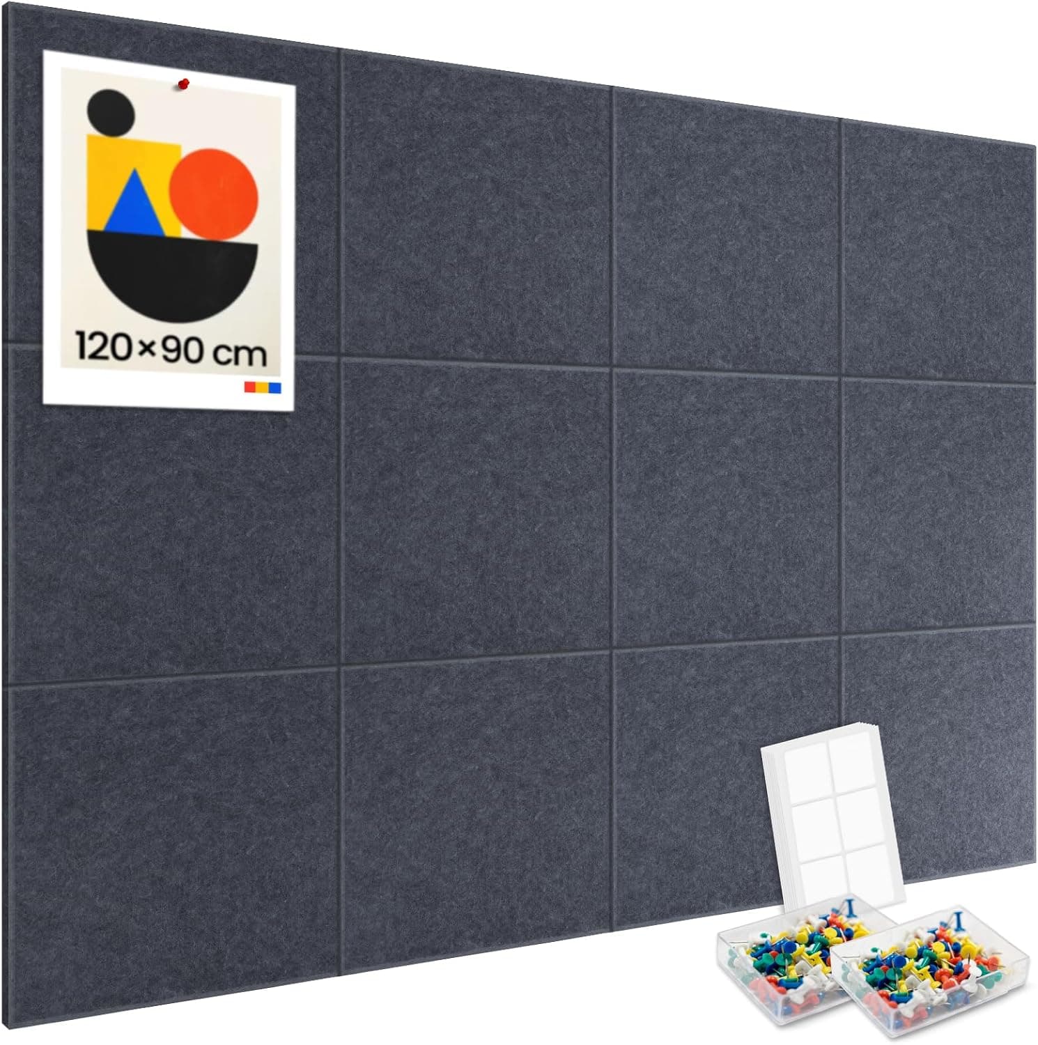 Lot de 12 grands tableaux muraux en liège 120 x 90 cm, carreaux muraux en feutre avec 60 punaises, 50 pastilles adhésives sûres et amovibles, tableau d'affichage décoratif pour le bureau, l'école et