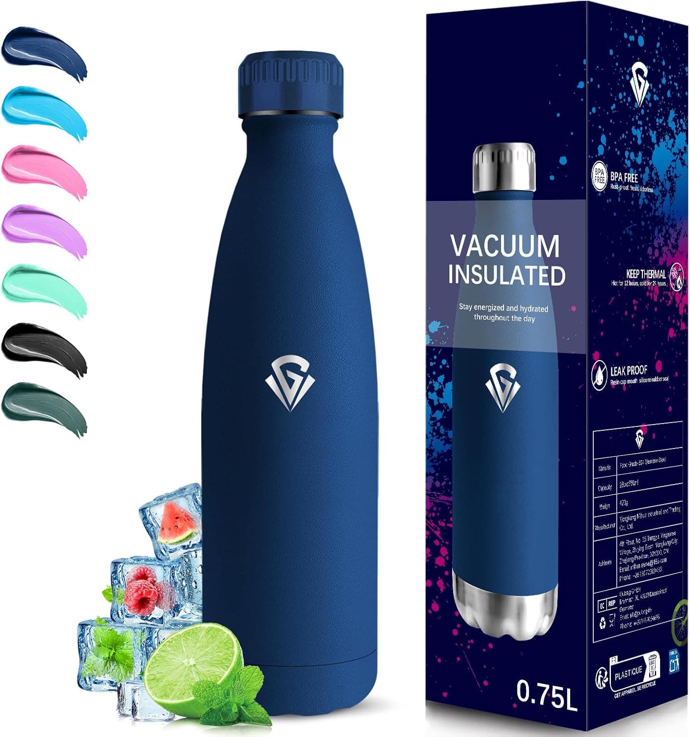 Grsta Gourde- 750ml- Gourde Isotherme, Sans BPA, Gourdes Enfant, 24h Froid & 12h Chaud, Bouteille Isotherme, Gourd Inox, Anti Fuite, Bouteille d'eau pour l'École, Bureau, Voyage Camping, Sport, Yoga