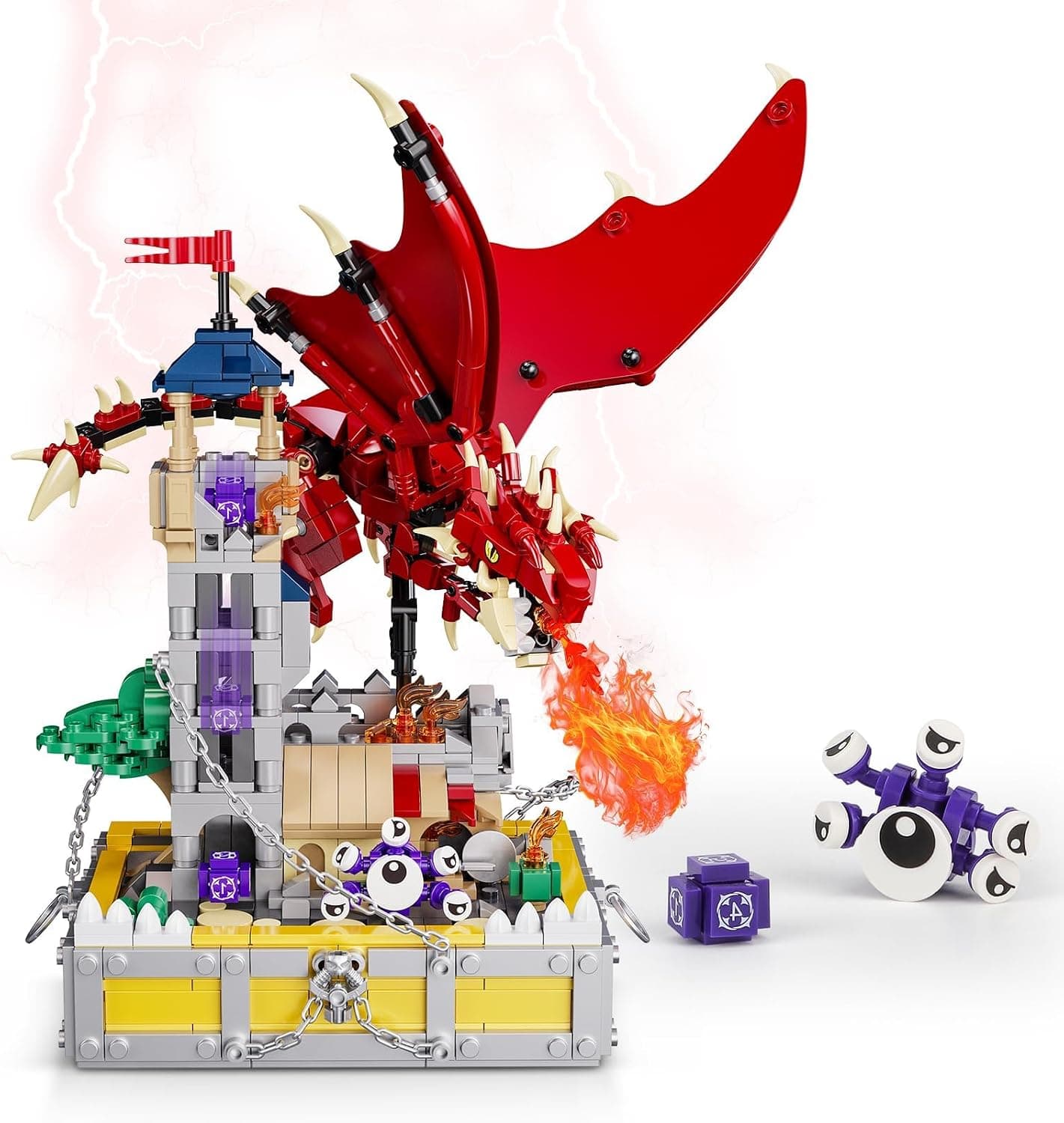 QLT QIAOLETONG Ideas Dragons & Treasures Castle Blocs de construction à clipser Architecture de Tour de Garde avec cube magique et monstre coulissant, cadeau pour 14+ et adultes (927 pièces)