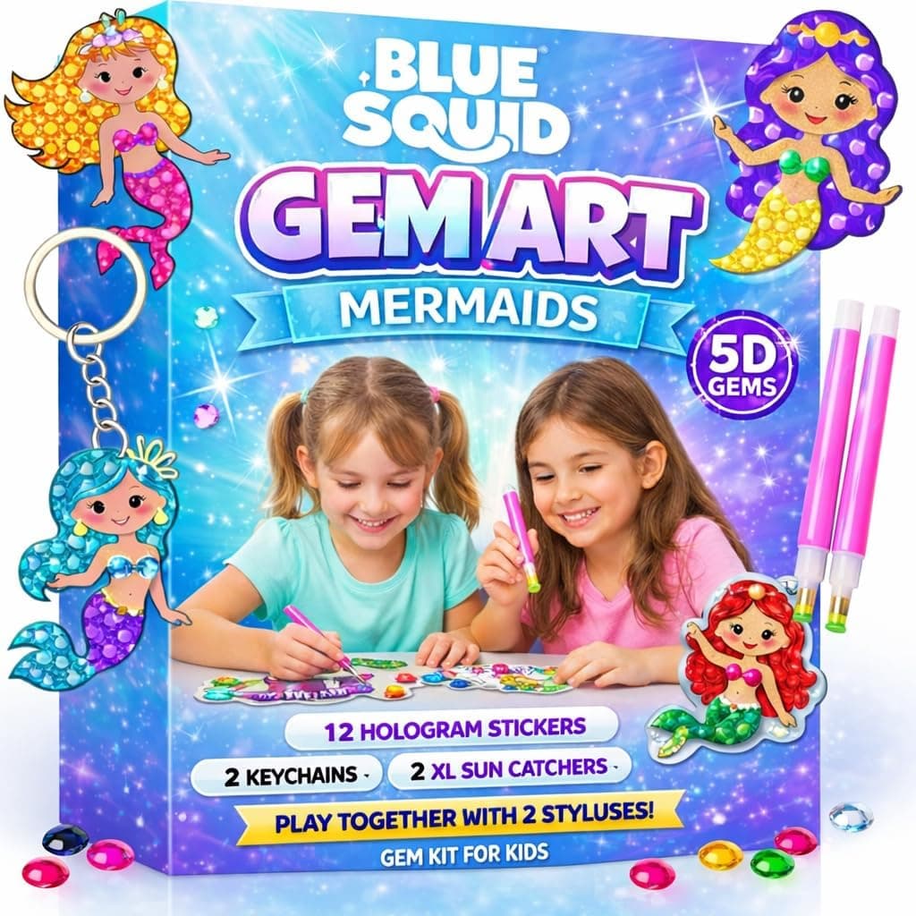 Blue Squid Kit de peinture de diamants pour enfants - Mermaids Diamond Art for Kids, 5D Gem Art Kits for Kids, Kid Arts & Crafts, Gift for Boys & Girls 5 6 7 8 9 10 11 12