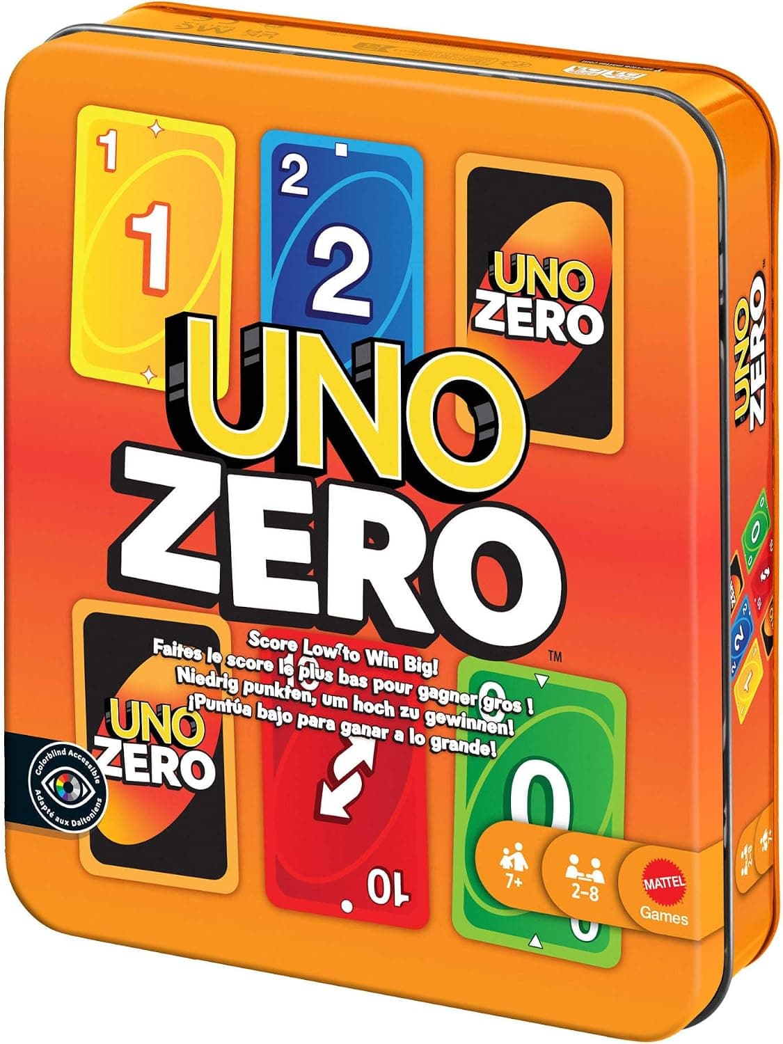 Mattel Games UNO Zero avec boîte métallique, jeu de cartes pour enfants, adultes, soirées jeux en famille ou fêtes entre amis, avec carnet de scores, de 2 à 8 joueurs à partir de 7 ans, JLK16