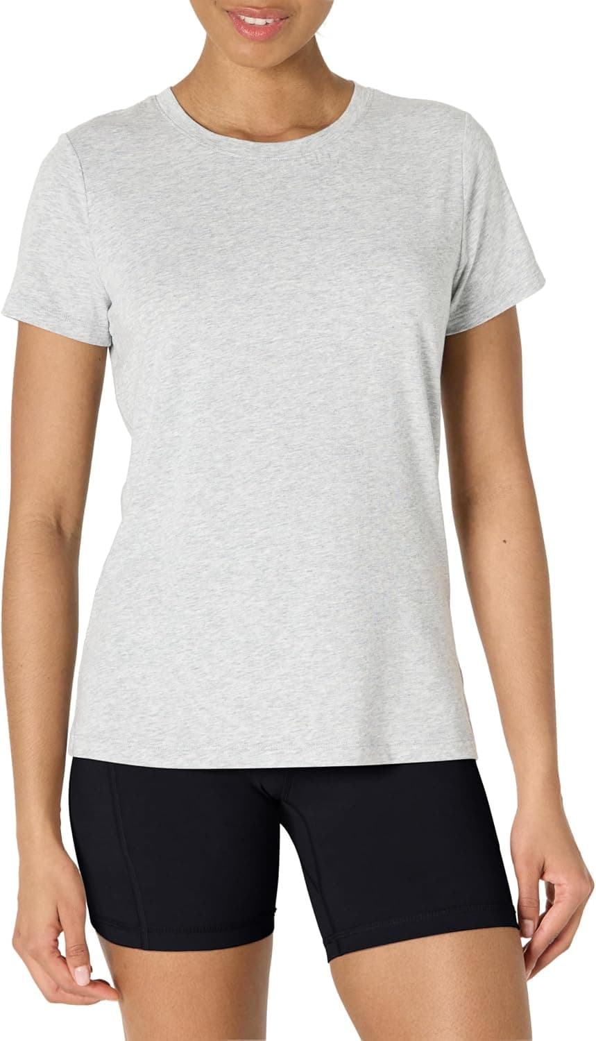 Amazon Essentials Femme T-Shirt Léger d’Entraînement et de Yoga à Manches Courtes et Col Rond en Coton Doux Adapté aux Activités Physiques, Coupe Classique