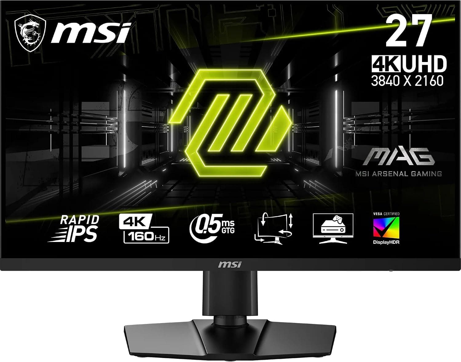 MSI MAG 274UPF E2 Écran Gaming 27“ UHD 4K - Dalle IPS 3840x2160, 160 Hz / 0,5 ms (GtG), 133% sRGB, Design sans Cadre, DisplayHDR 400, DisplayPort 1.4a, HDMI, USB Type-C