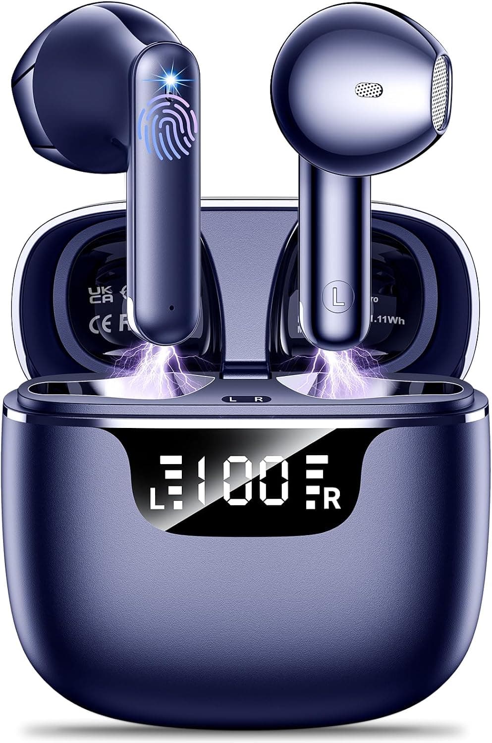 Ecouteurs Bluetooth sans Fil, Oreillette Bluetooth avec 4 ENC Réduction Antibruit Mic IPX6 Étanche 42H Durée Écran LED HiFi Stéréo Contrôle Tactile Écouteurs sans Fil pour iOS Android Azur