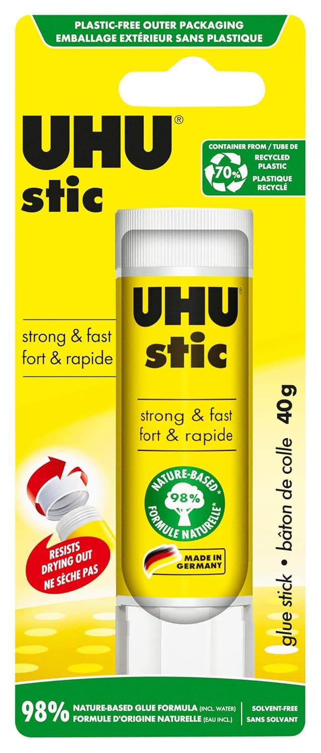 UHU Stic - Bâton de Colle Sans Solvants | Tube De Colle Blanc, Enfant, Loisirs Créatifs, Maison, Fourniture De Bureau, École - 1 Stic de 40 g