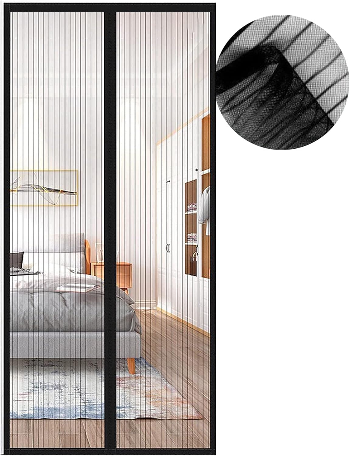Magnétique Moustiquaire pour Porte, 110x210 cm Rideau de Porte Antimoustique, Noir Moustiquaire Mailles ultra fines pour Couloirs, Portes, Patio, Fermeture Automatique