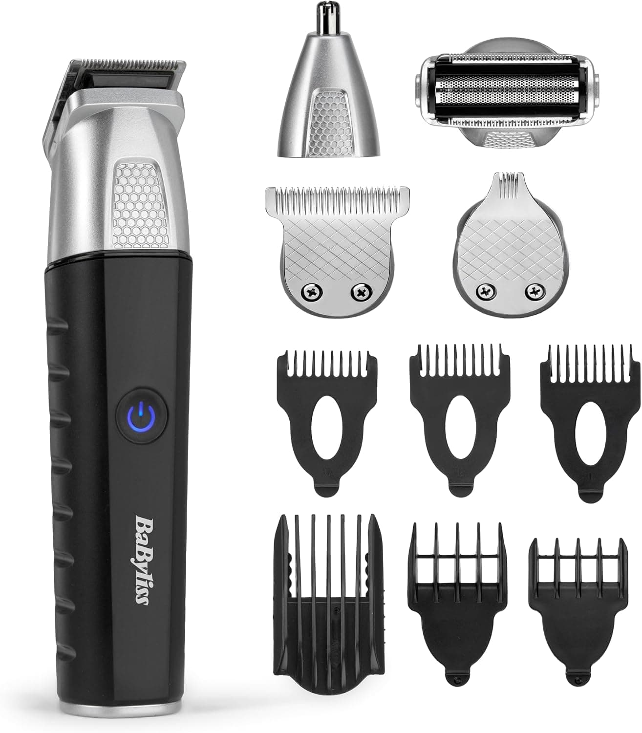 BaByliss Tondeuse Multi-usages Lithium Power 11-in-1 - Kit complet sans fil incluant une tondeuse barbe,cheveux et nez, oreilles et sourcils, Waterproof, Noir/Gris, MT812E