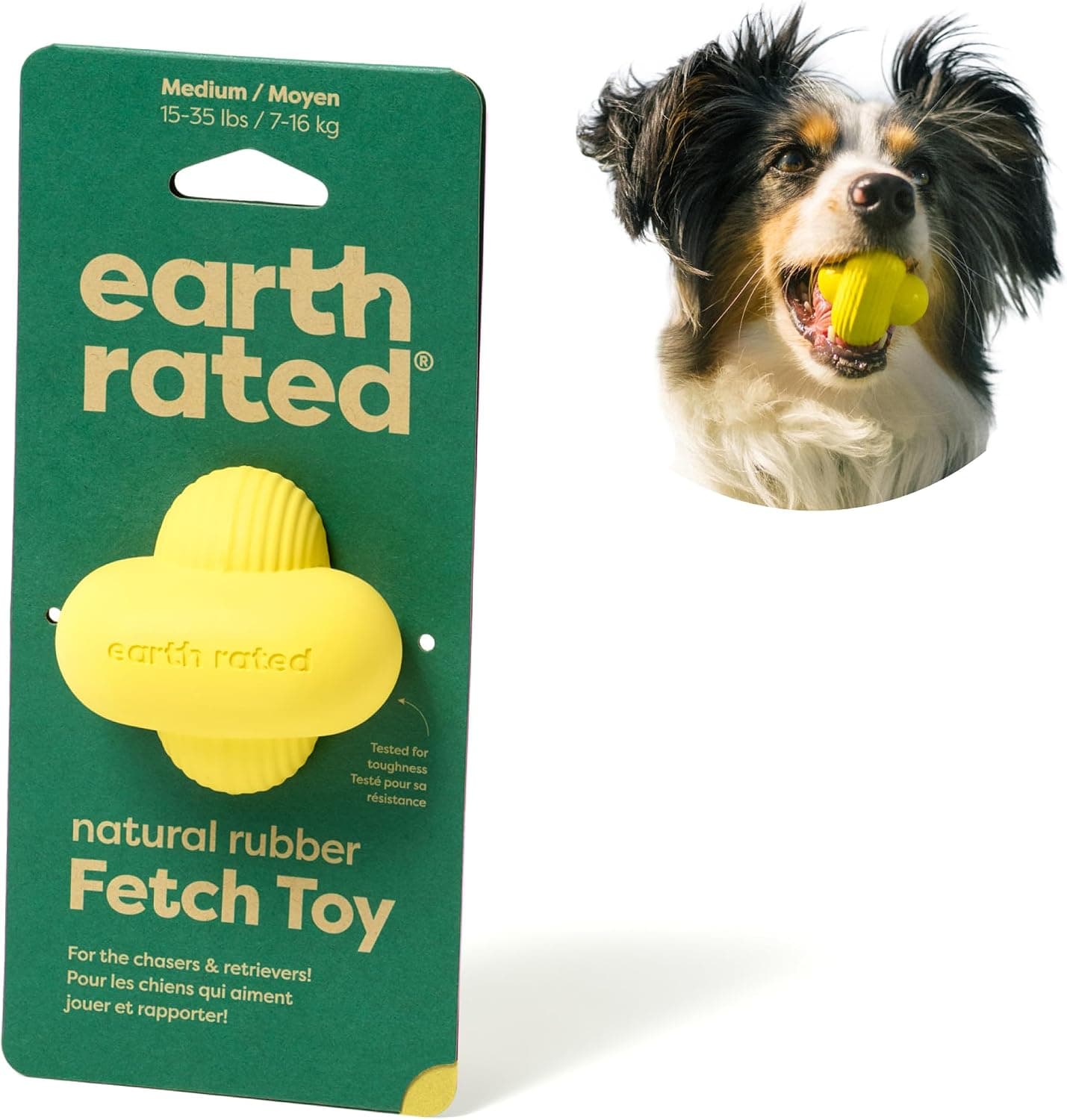 Earth Rated Balle pour Chiens et Chiots, Jouet interactif pour Lancer et rapporter, adapté aux Petites, Moyennes et Grandes Races, Disponible en Plusieurs Tailles, en Caoutchouc Naturel, Moyenne