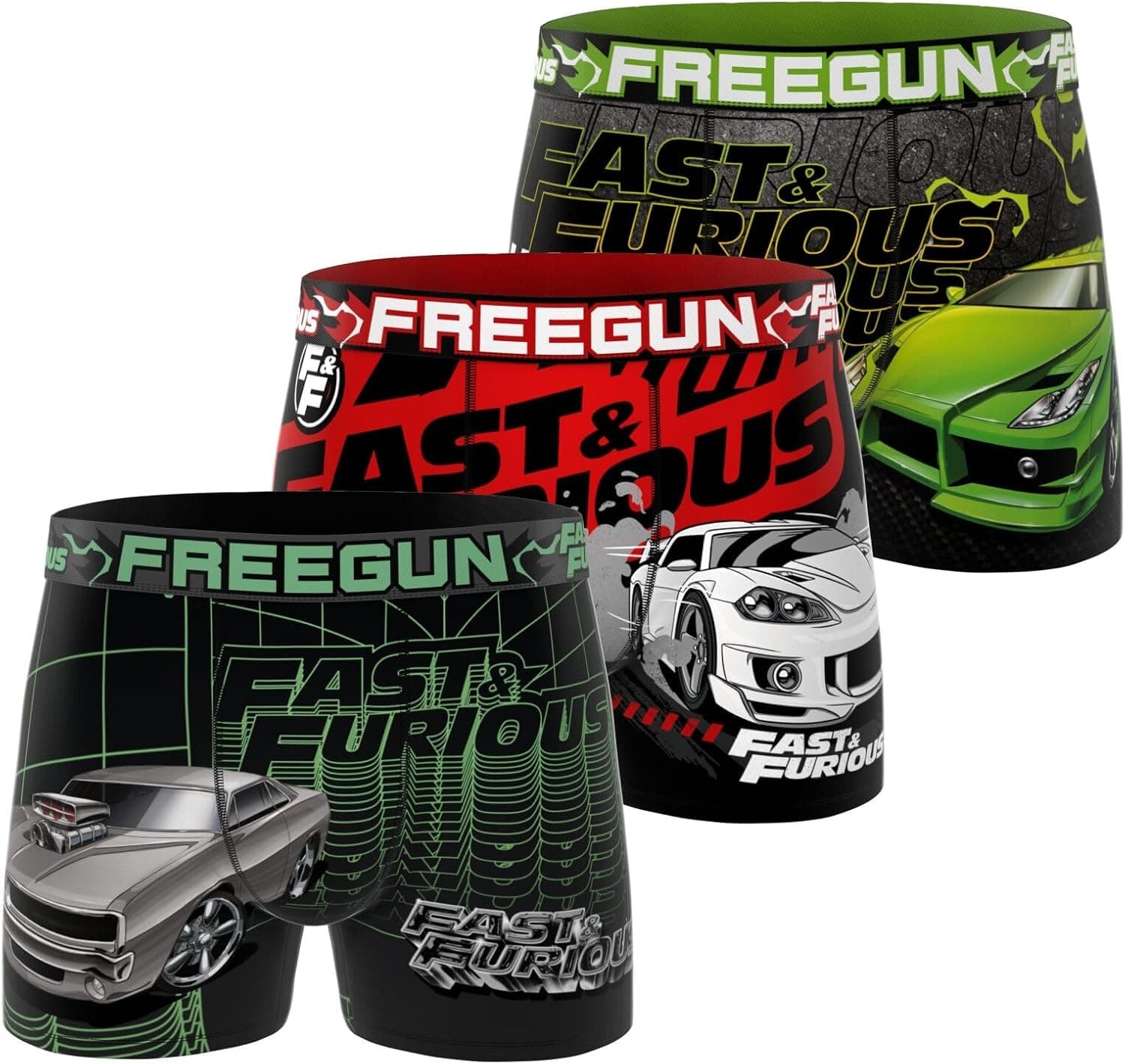 Freegun Boxer Enfant Fast and Furious, Caleçon Garçon, Confortable & Ultra-Doux (Lot de 3)