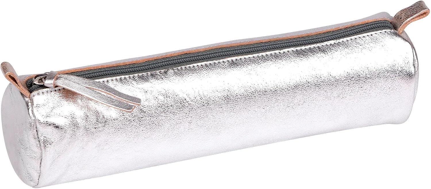 Clairefontaine 8688C Trousse Ronde en Cuir irisé Argent Ø5,5x22cm