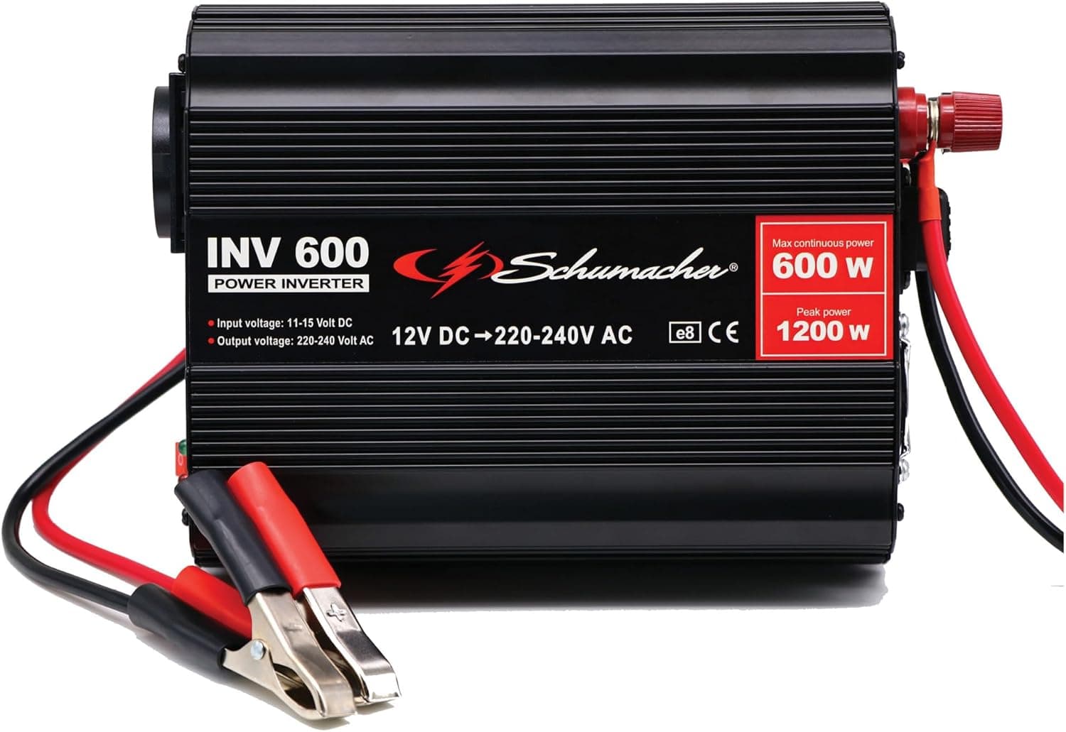Schumacher INV 600 Onduleur Convertisseur Sinus Modifié 12V DC > 230V AC - Puissance Continue 600W - Protections Surtensions, sous-Tensions, Surcharges et Thermique - Ventilateur - Silencieux | Onduleur Sinus Modifié, Sécurité Intégrée, Ventilation Silencieuse, Camping-Car, Bateau