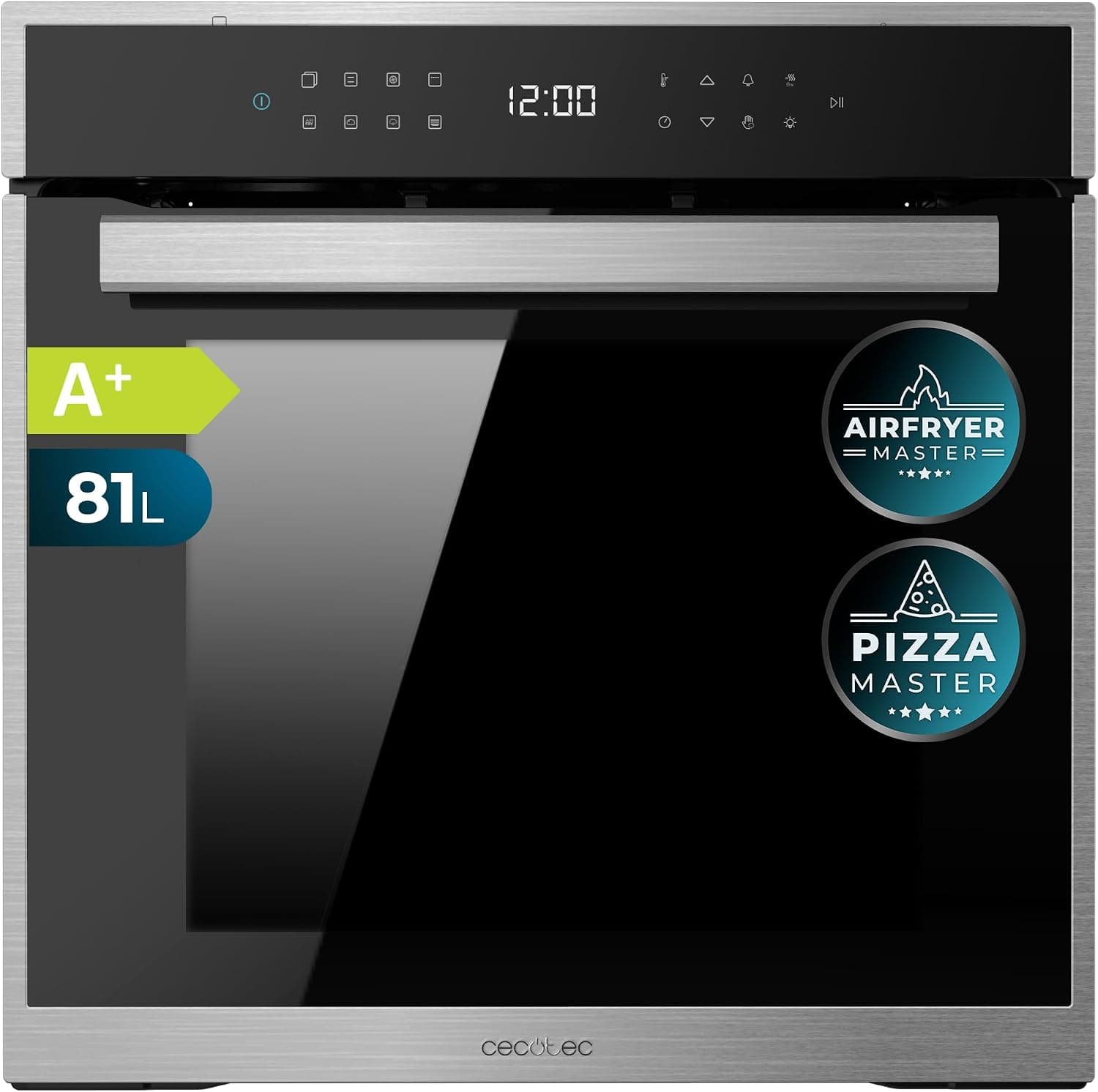 Cecotec Four encastrable Pyrolytique 60cm Bolero Hexa P506000 Edge A+. 3400W, Capacité de 81L, 11 Fonctions avec Airfryer Master, Pizza Master, 3D Cooking, Steam Base X2, Pyrolyse
