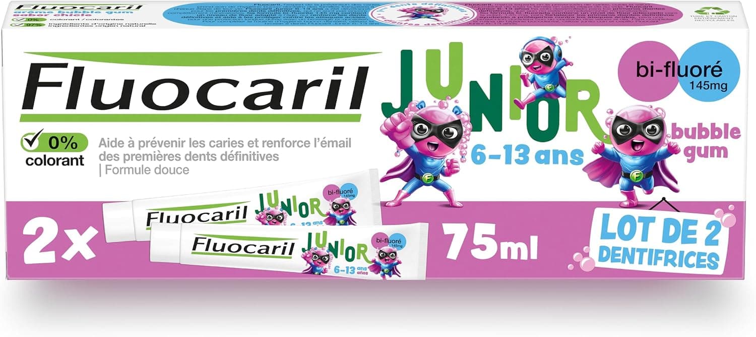 FLUOCARIL Dentifrice Enfant 6‑13 ans Bubble Gum Bi‑Fluoré 2x75 ml
