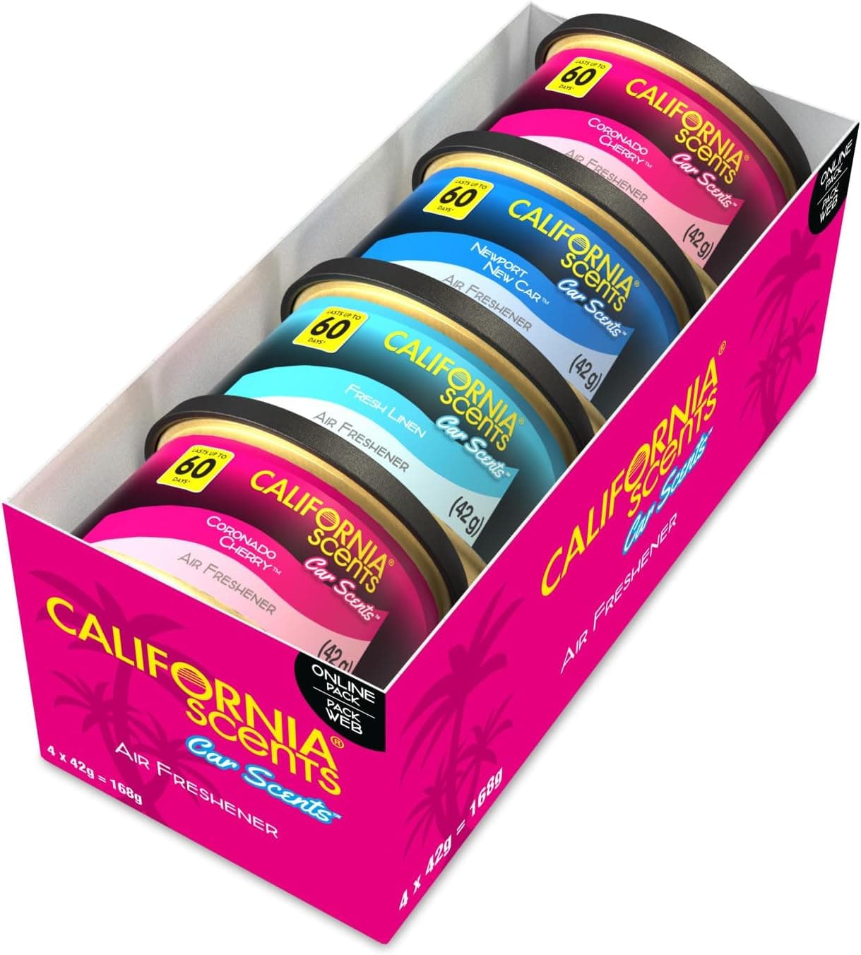Parfum Voiture California Scents, Lot de 4, Assortiment de Parfums, Car Scents