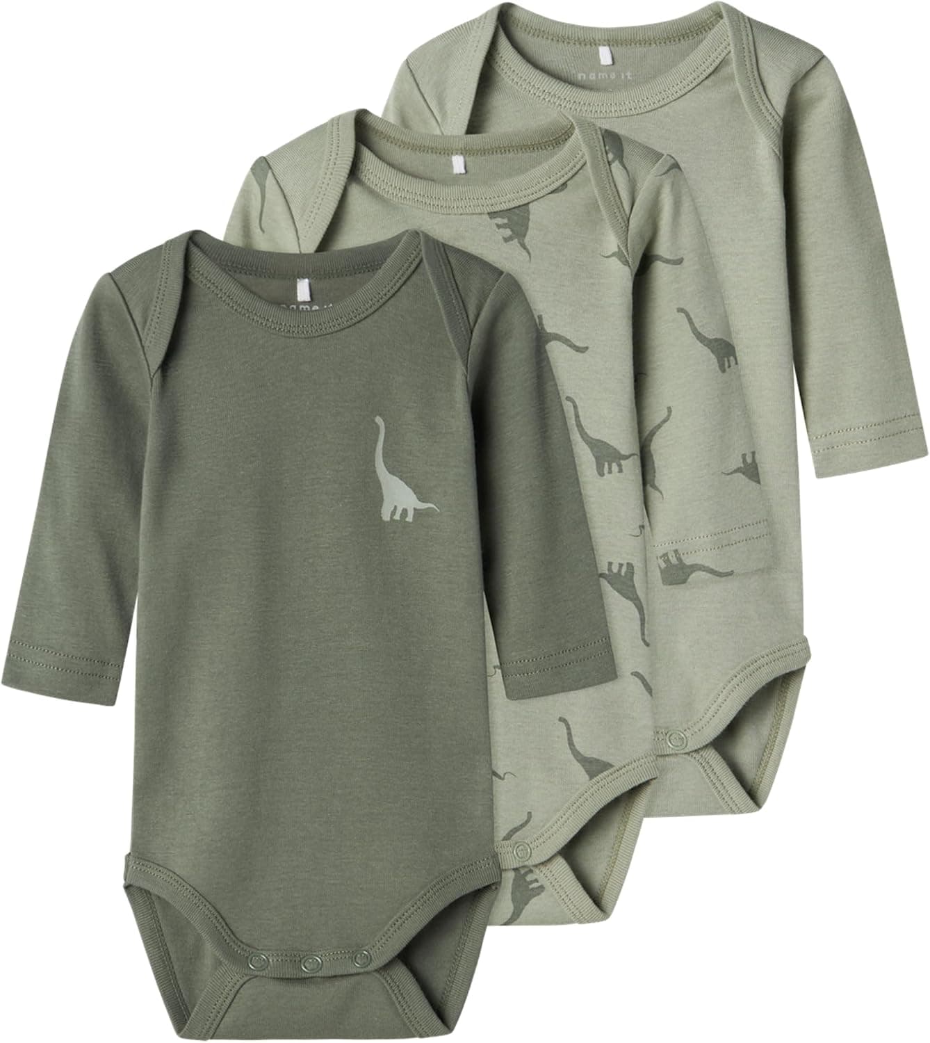 NAME IT Nbmbody 3p Ls Green Dino Noos Body à manches longues Bébés garçons (lot de 3)