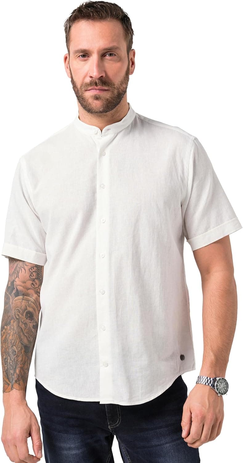 JP 1880 Chemise en Lin Mélangé, Manches Courtes et Col Officier, Coupe Modern Fit Chemise Homme