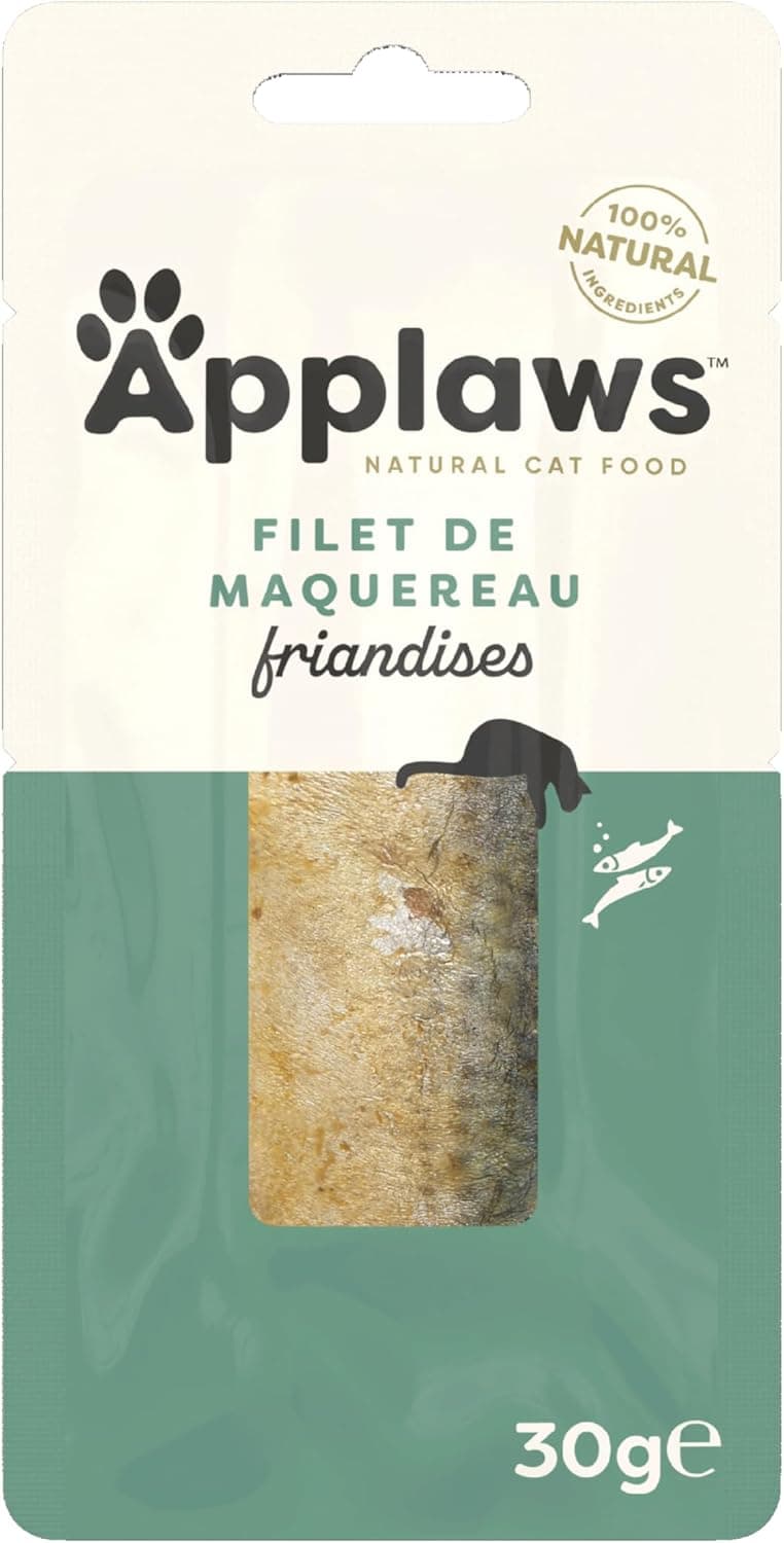 Applaws 100% Friandise naturelle pour chat - Longe de maquereau pour chaton, Chats adultes et âgés - Lot de 12 sachets de 30 g