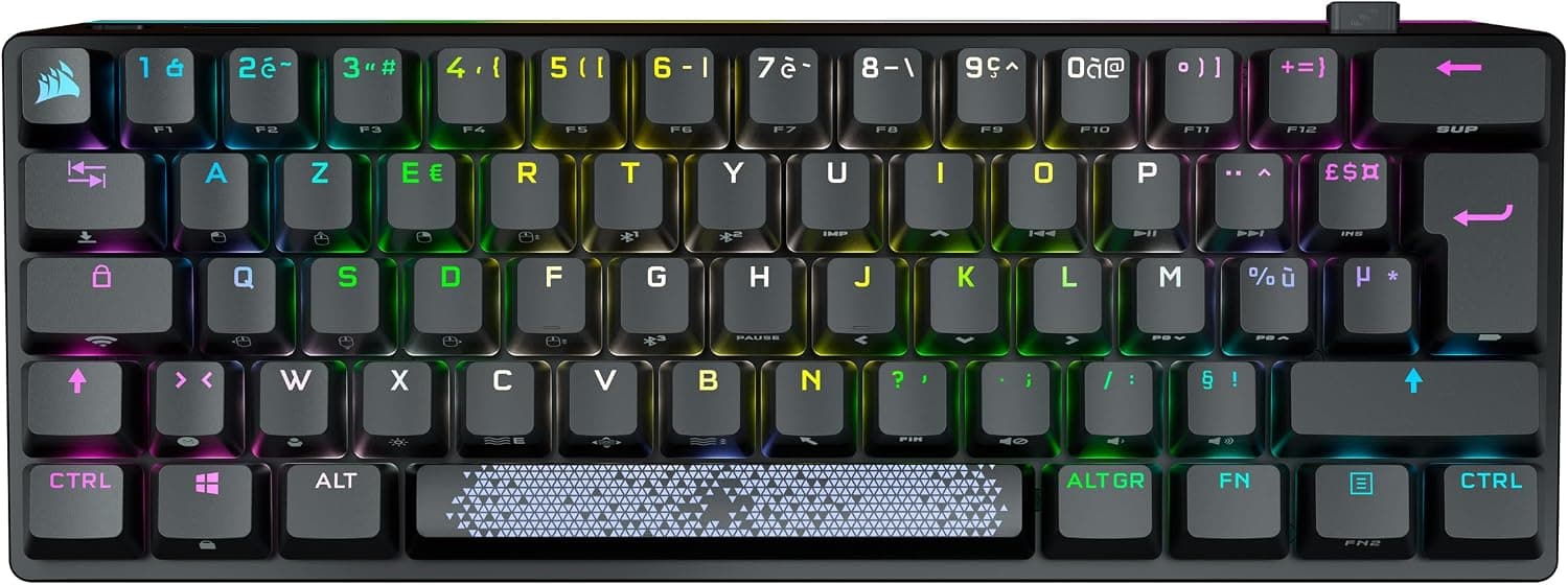 Corsair K70 Pro Mini Wireless RGB 60% Clavier Mécanique de Jeu - Commutateurs Cherry MX Red - Capuchons de Touches PBT Double-Shot - Compatible iCUE - PC, Mac, PS5, PS4, Xbox - AZERTY FR - Noir