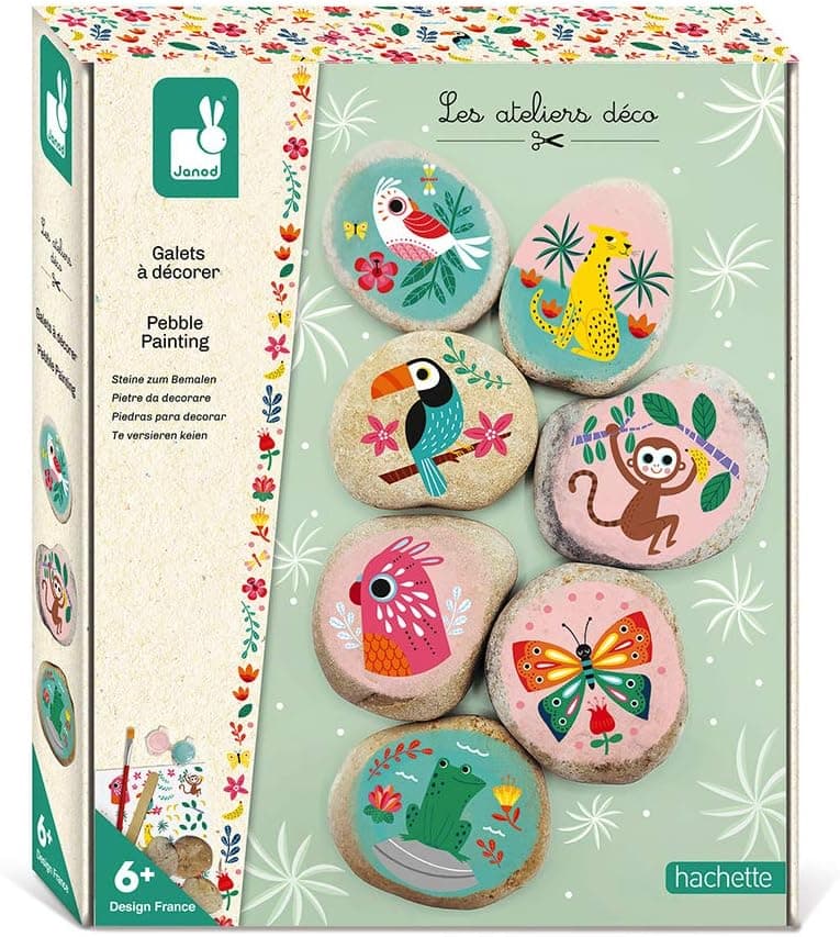 Janod - Galets à Décorer - Les Ateliers Déco - Kit Loisir Créatif Enfant - Apprentissage Motricité Fine et Concentration - Dès 6 ans, J07922
