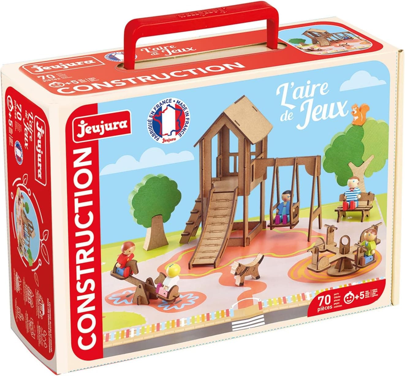 Jeujura - L'aire de Jeux - 70 pièces - Jeux de Construction dans sa Valise en Carton - A partir de 5 Ans - Agilité - Créativité - Manipulation - Catalogue fourni - 8060