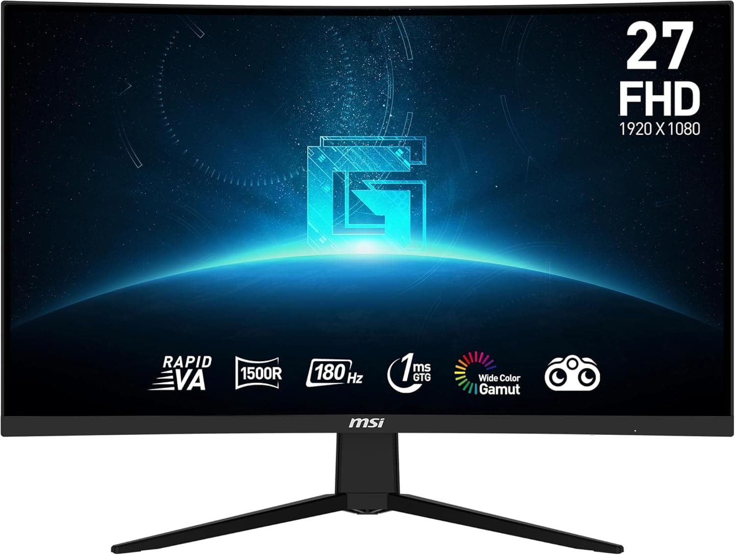 MSI G27C3F Écran Gaming incurvé FHD de 27 Pouces - Dalle Rapid VA 1920 x 1080 1500R, 180 Hz / 1 ms (GtG), Adaptive Sync - DP 1.2a, HDMI 2.0b CEC