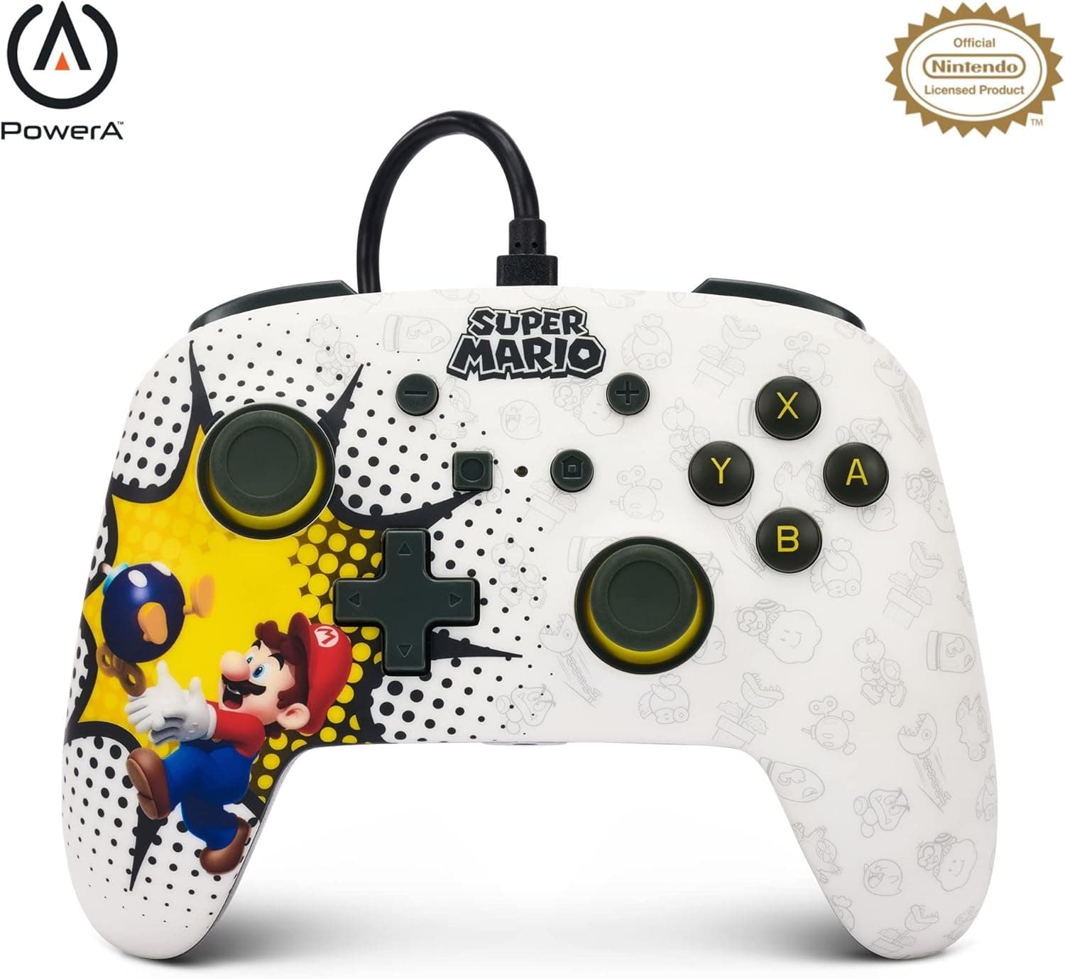 PowerA Manette filaire améliorée pour Nintendo Switch, modèle Switch OLED et Nintendo Switch Lite, accessoire de jeu, manette de jeu, manette filaire, sous licence officielle - Mario: Bob-omb Blast