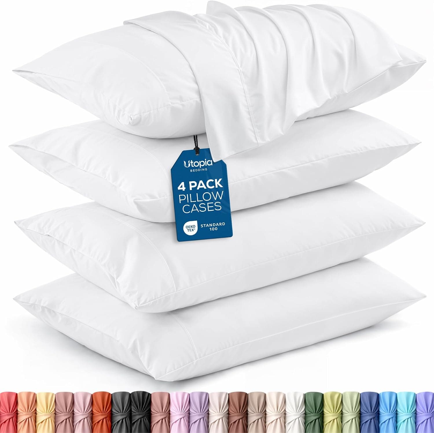 Utopia Bedding Lot de 4 taies d'oreiller pour très Grand lit – Fermeture à Rabat – Tissu en Microfibre brossée – Taies d'oreiller résistantes au rétrécissement et à la décoloration, 50,8 x 101,6 cm