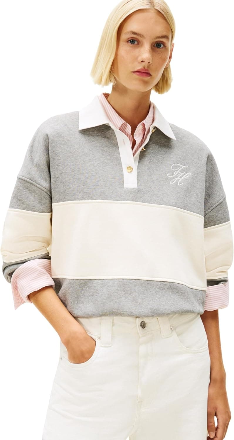 Tommy Hilfiger Gold BTN Rugby Fleece Swtsrt Ww0ww48785 Sweat-Shirt à Enfiler Femme (Lot de 1)