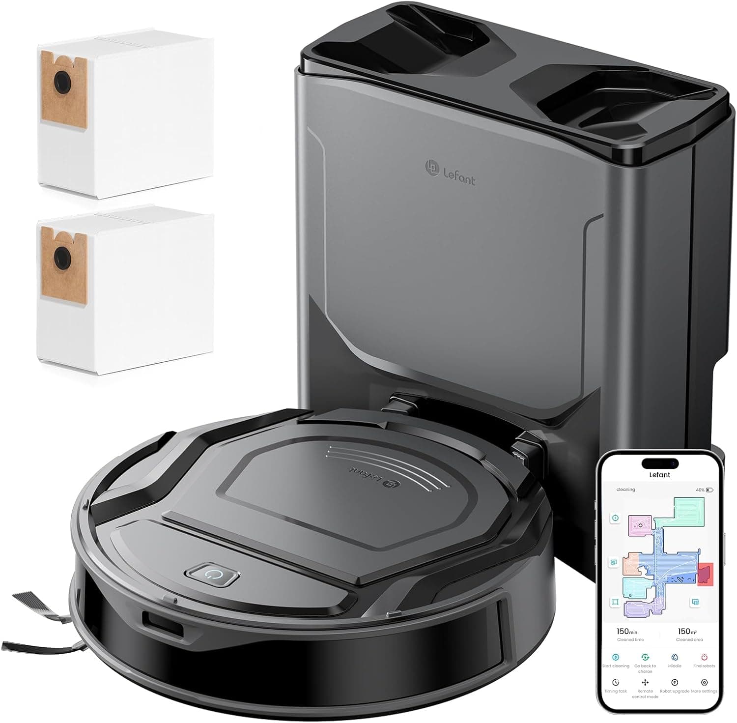 Lefant M210 Plus Robot Aspirateur Laveur avec Station Auto-Vidage 2L, 6000Pa, Navigation Laser, Ultra-Fin 8 cm, 75 Jours sans Vidage, Anti-Enchevêtrement, Idéal pour Poils d'animaux, APP/WiFi/Alexa | 150 min, sans enchevêtrement, station de collecte automatique 2 l, navigation laser ToF + PSD avancé, Wi-Fi/App/Alexa