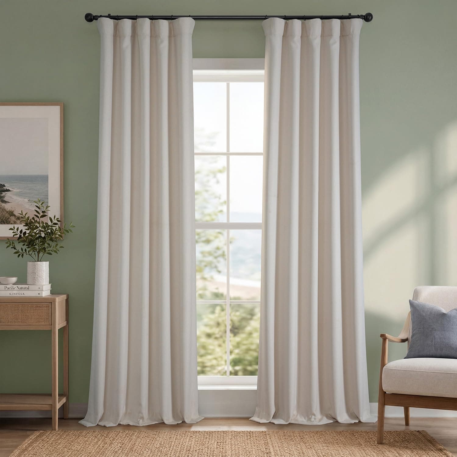 HPD Half Price Drapes - Faux Linen Curtains for Living Room (1 Panel) - 50W X 120L - Textured Room Darkening Curtains for Bedroom 120 inches Long - Drapes for Home Decor, Birch