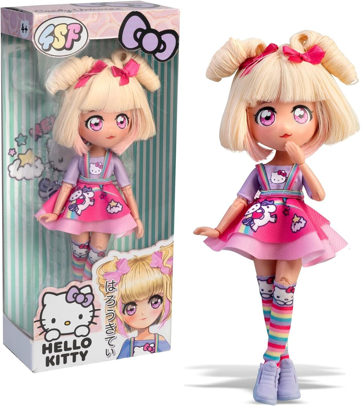 Hello Kitty - 4SF, Poupée, 20 cm, Modèle Candy Unicorn, pour Les Enfants dès 4 Ans, HKTF04