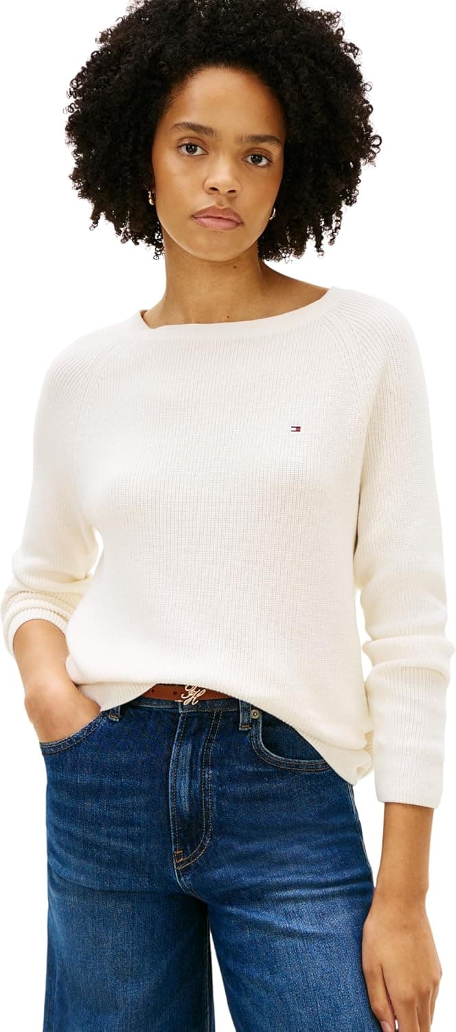 Tommy Hilfiger Pull Femme Cardi Fine avec Col Bateau